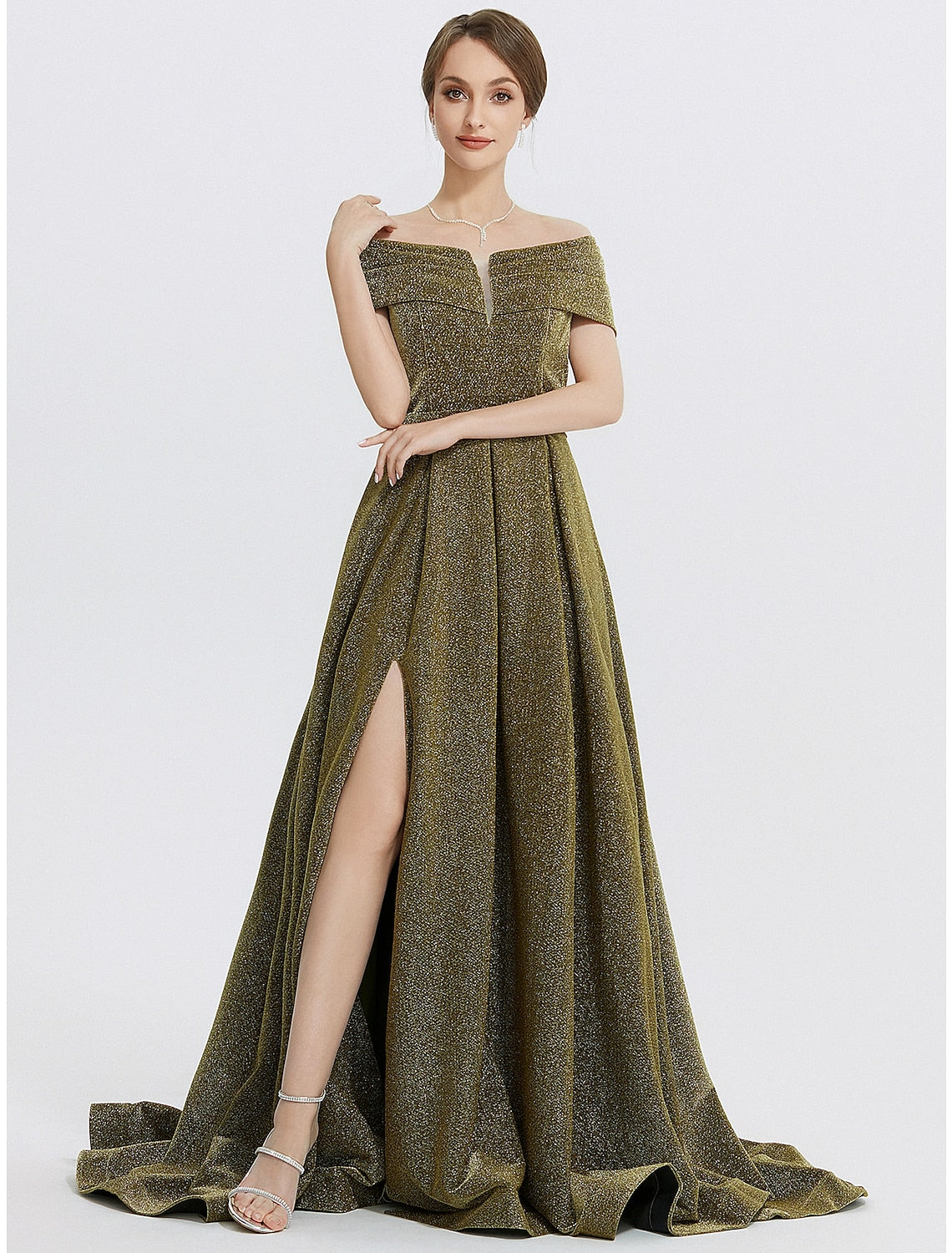 Luolandi A-Line Evening Gown Elegant Dress Formal Sweep / Brush Train Sleeveless Sweetheart Charmeuse