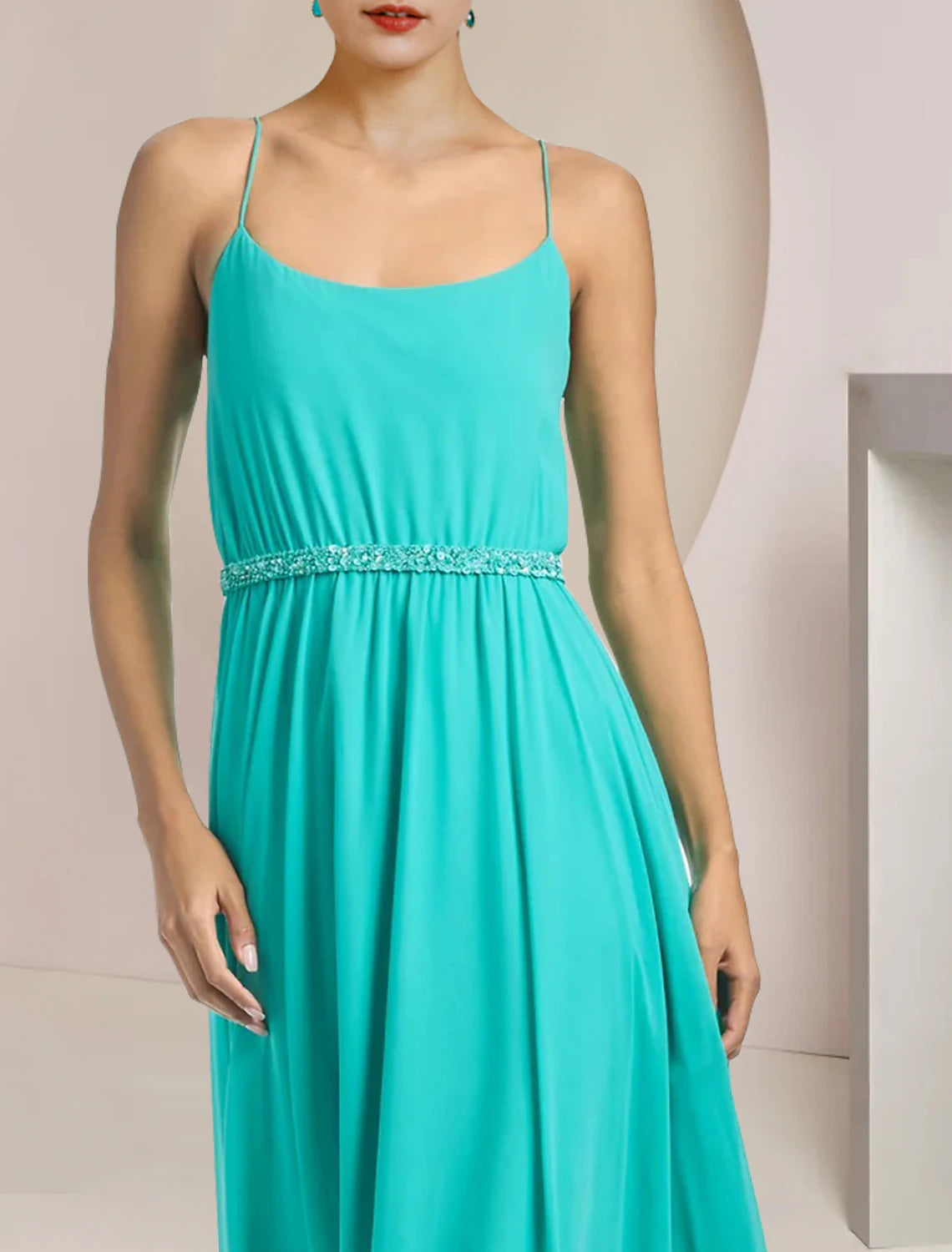 Luolandi Two Piece Jumpsuits Jumpsuit / Pantsuit Mother of the Bride Dress Formal Wedding Guest Elegant Scoop Neck Tea Length Chiffon Sleeveless with Beading