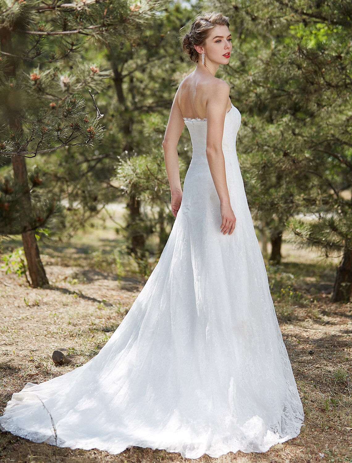 Luolandi Wedding Dresses A-Line Strapless Sleeveless Court Train Satin Bridal Gowns