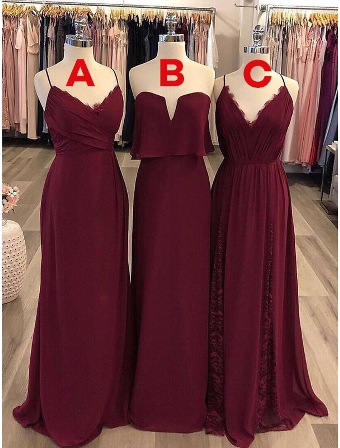 Luolandi Sheath / Column Bridesmaid Dress Spaghetti Strap / Strapless / V Neck Sleeveless Vintage Floor Length Chiffon with Lace
