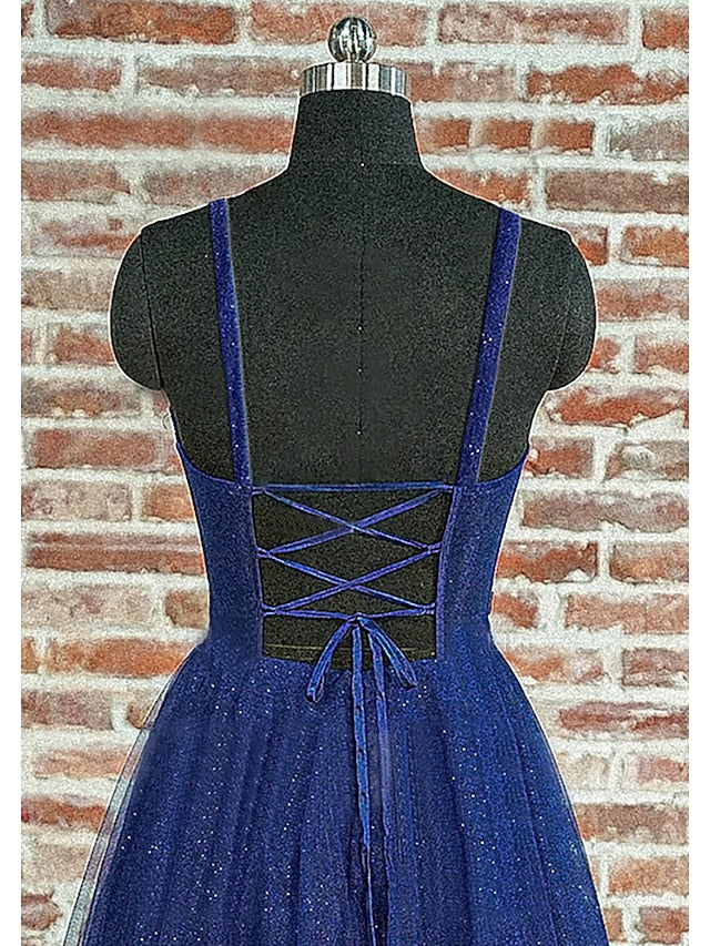 Luolandi Ball Gown A-Line Prom Dresses Sparkle & Shine Dress Formal Floor Length Sleeveless Sweetheart Tulle Backless with Glitter