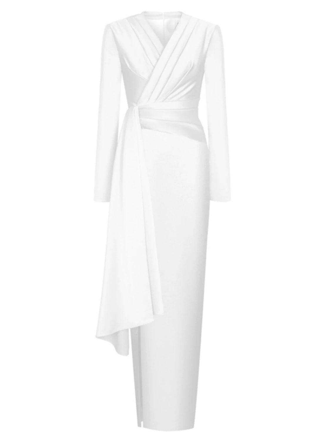 Luolandi A-Line Evening Black Dress Christmas Elegant Dress Formal Ankle Length Long Sleeve V Neck Satin with Ruched