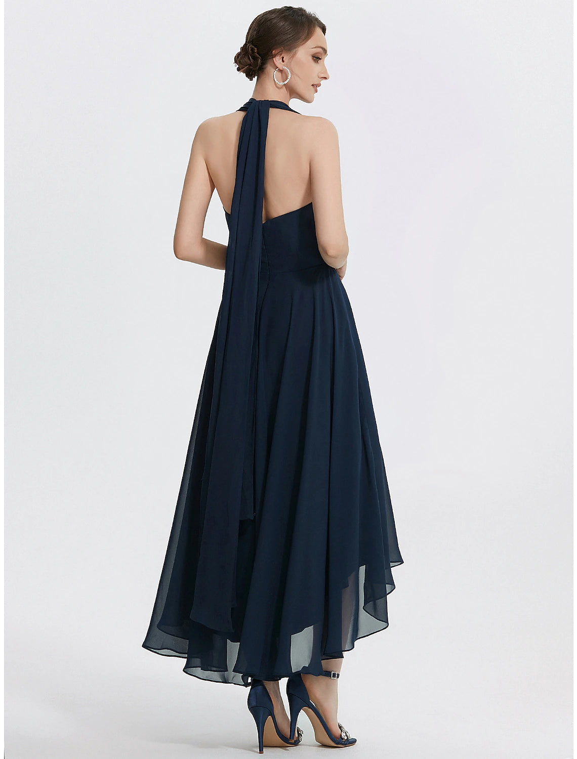 Luolandi A-Line Cocktail Dresses Elegant Dress Wedding Guest Tea Length Short Sleeve Off Shoulder Convertible Chiffon