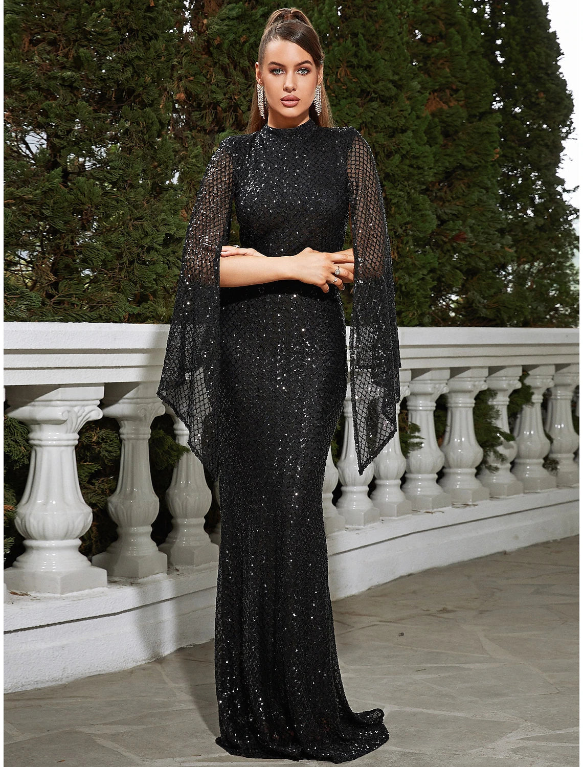 Luolandi Mermaid / Trumpet Evening Gown Sparkle & Shine Dress Formal Fall Floor Length Sleeveless High Neck Sequined with Glitter