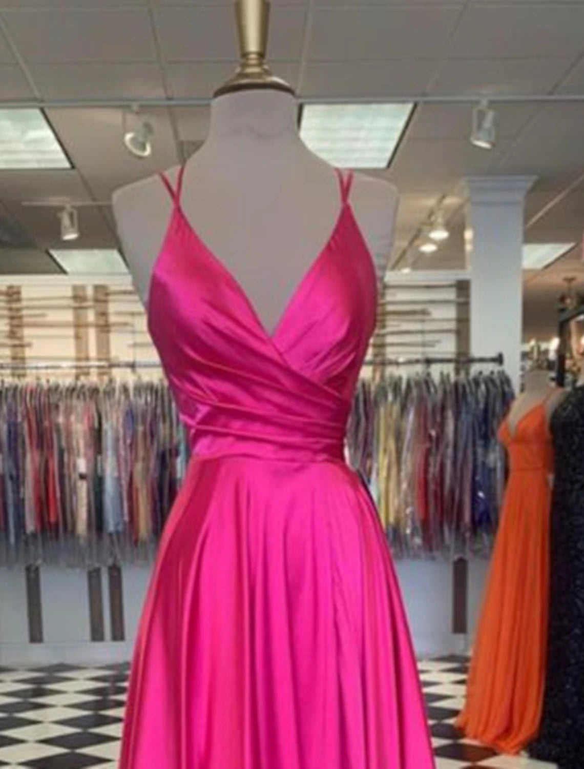 Luolandi A-Line Prom Dresses Sexy Dress Formal Wedding Guest Floor Length Sleeveless Spaghetti Strap Bridesmaid Dress Charmeuse