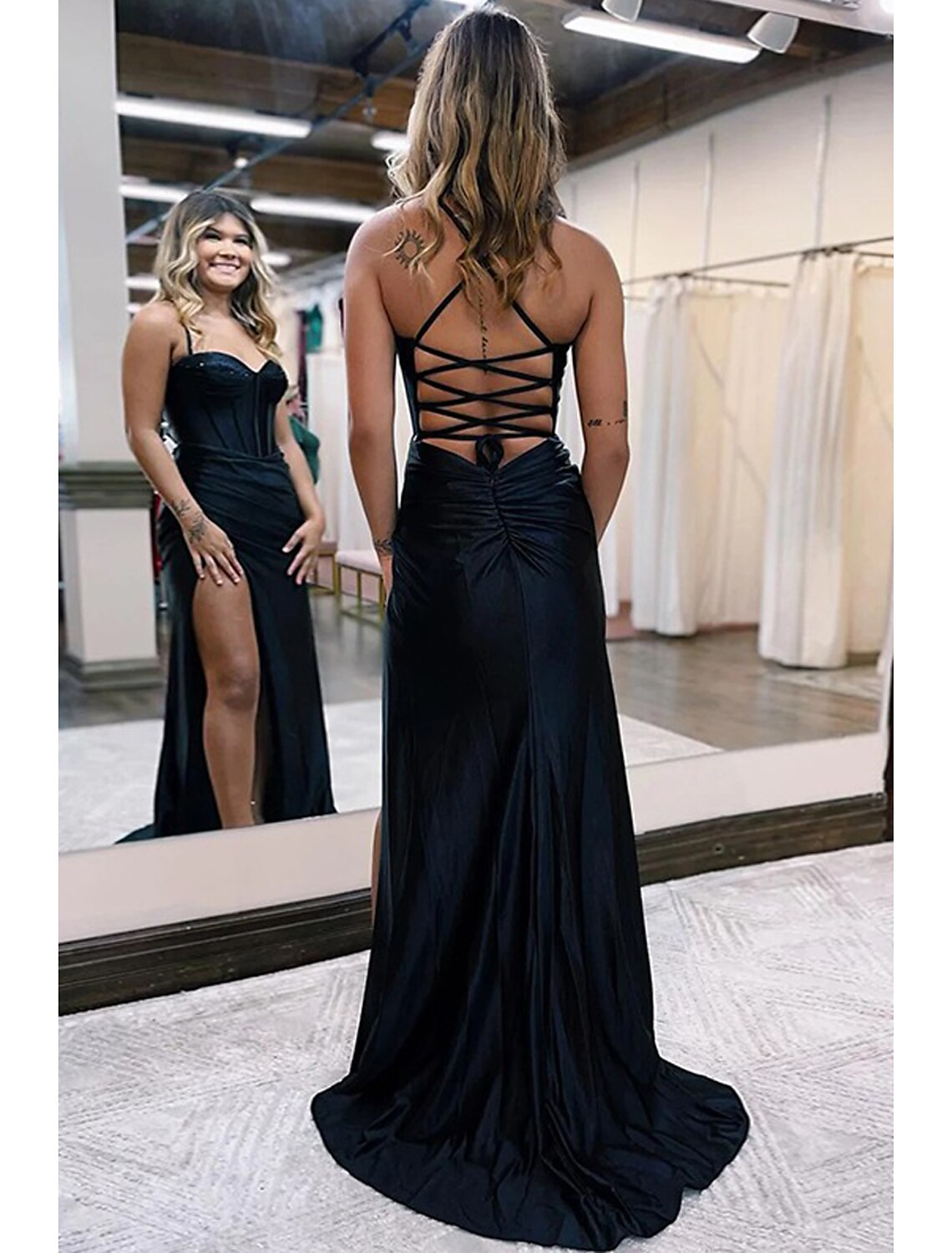 Luolandi Mermaid / Trumpet Prom Dresses Empire Dress Formal Court Train Sleeveless Sweetheart Satin Backless