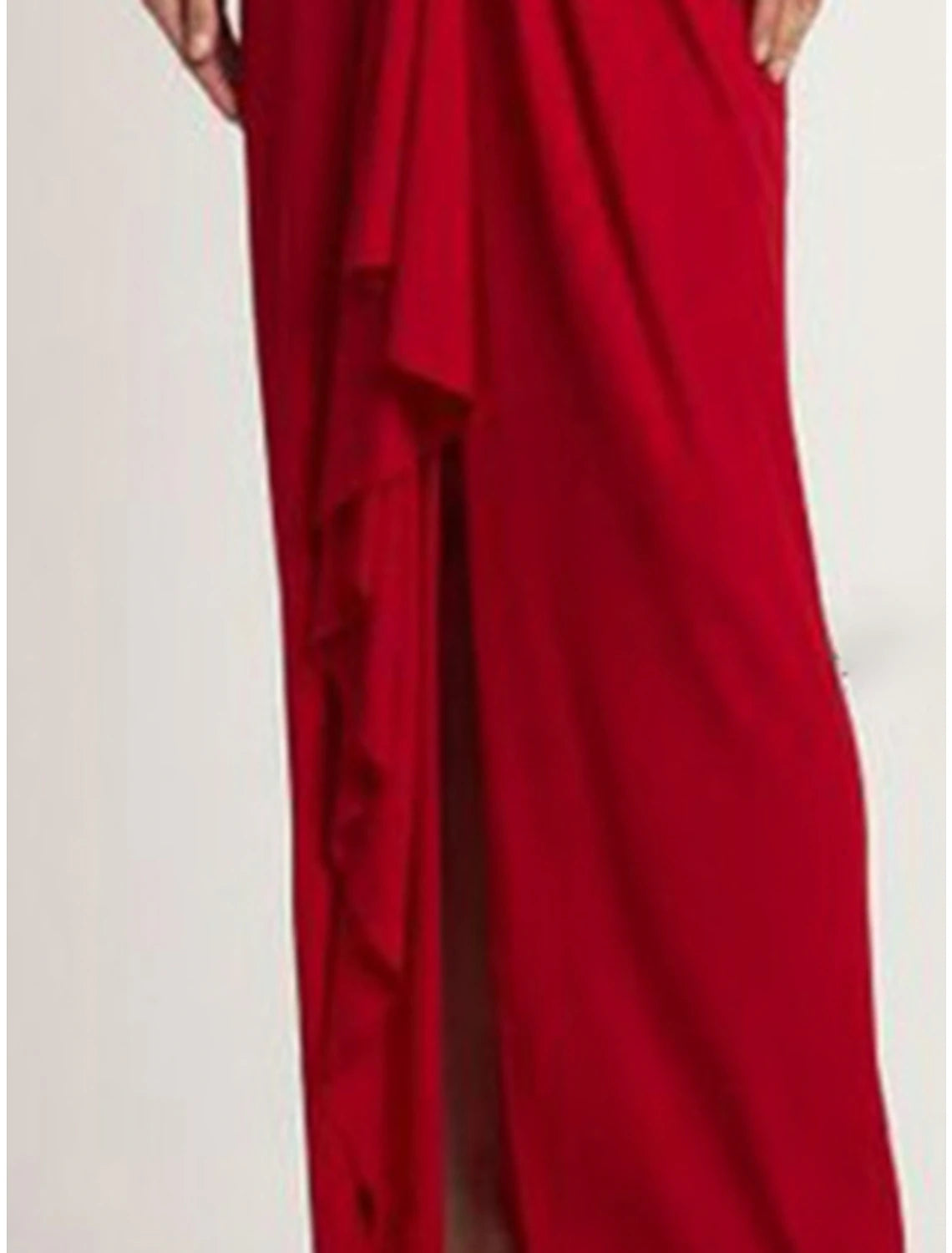 Luolandi Sheath / Column Evening Gown Elegant Dress Formal Ankle Length Christmas Red Green Dress Long Sleeve V Neck Chiffon