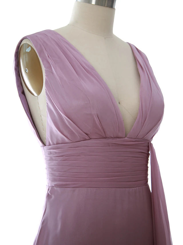 Luolandi A-Line Wedding Guest Dresses Elegant Dress Party Wear Floor Length Sleeveless V Neck Chiffon