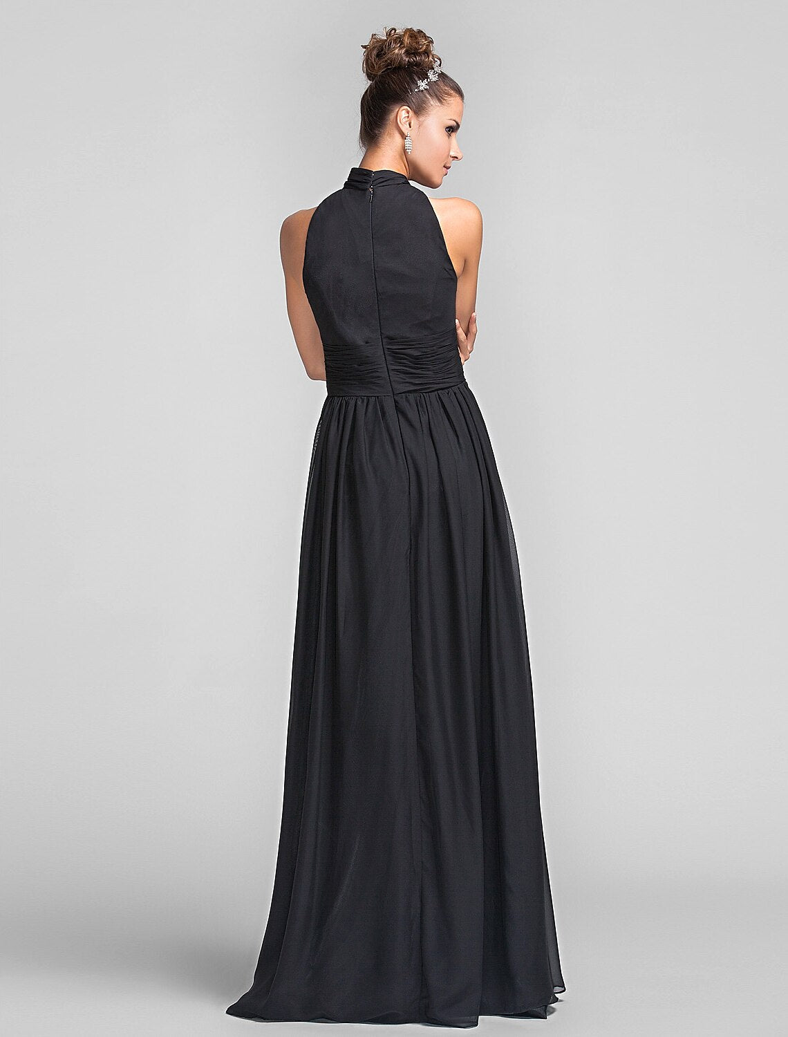 Luolandi Sheath / Column Bridesmaid Dress High Neck Sleeveless Vintage Inspired Floor Length Chiffon with Ruched Ruffles