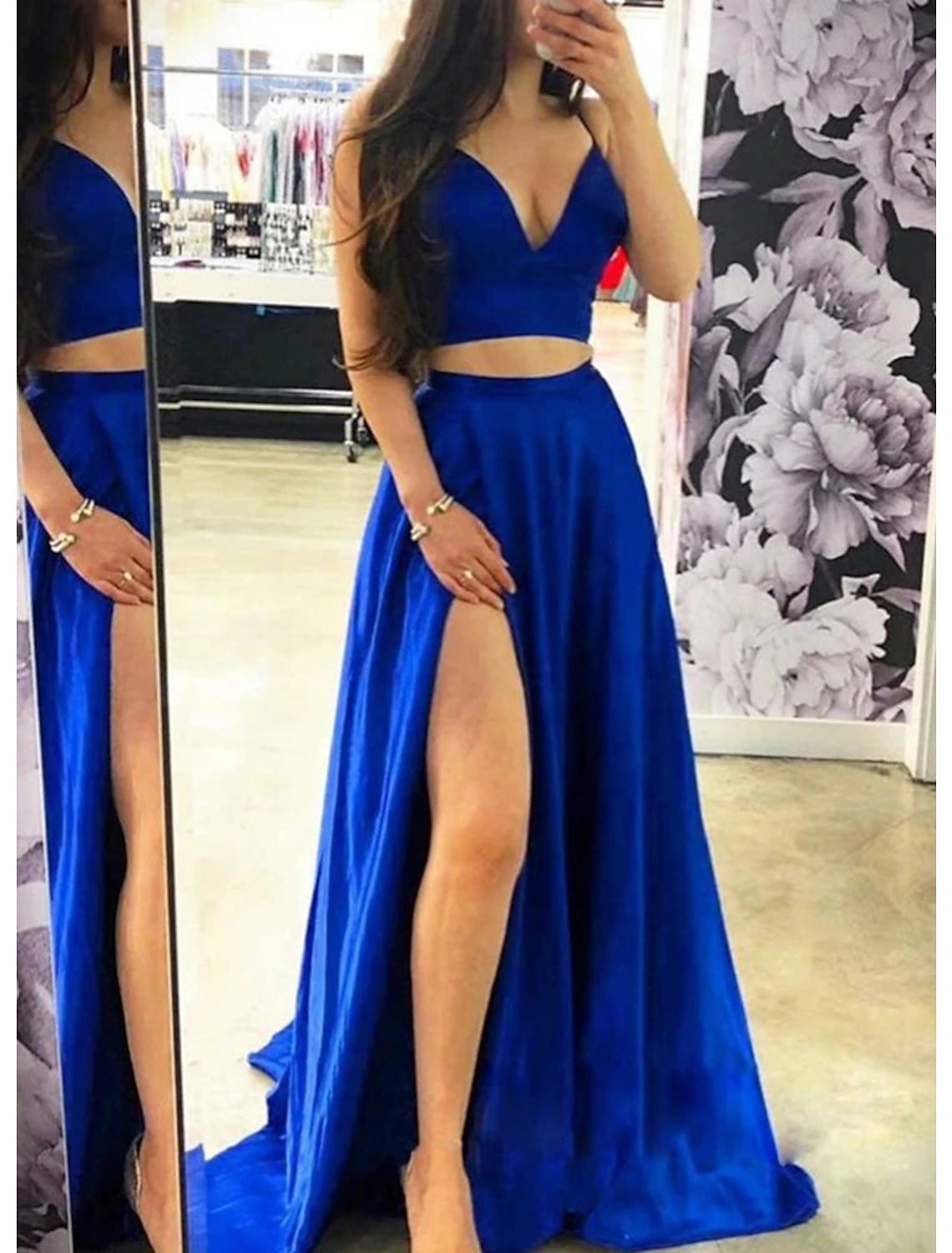 Two Piece Prom Dresses Sexy Dress Formal Sweep / Brush Train Sleeveless Spaghetti Strap Charmeuse with Bow(s)