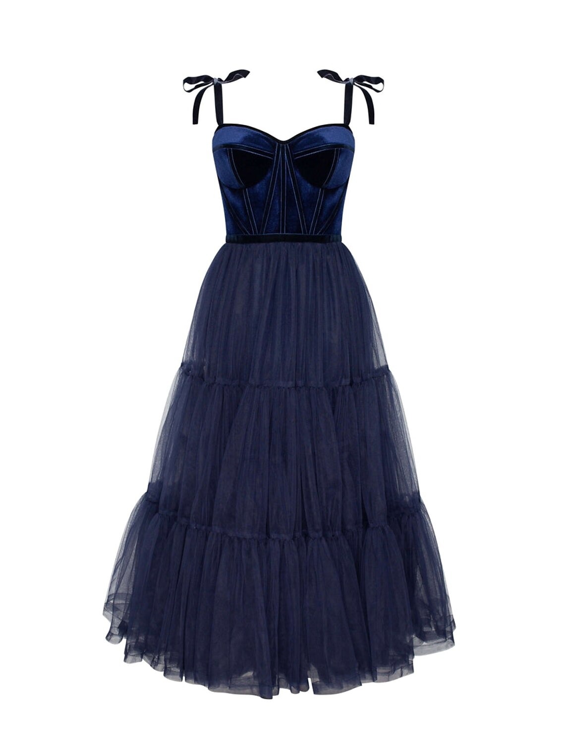 Luolandi A-Line Prom Dresses Elegant Dress Wedding Guest Tea Length Sleeveless Strapless Tulle with Pleats