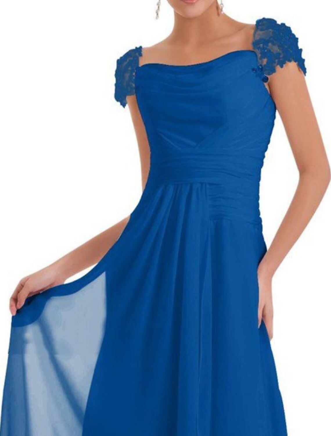 Luolandi A-Line Bridesmaid Dress Square Neck Short Sleeve Elegant Floor Length Chiffon with Lace Pure Color