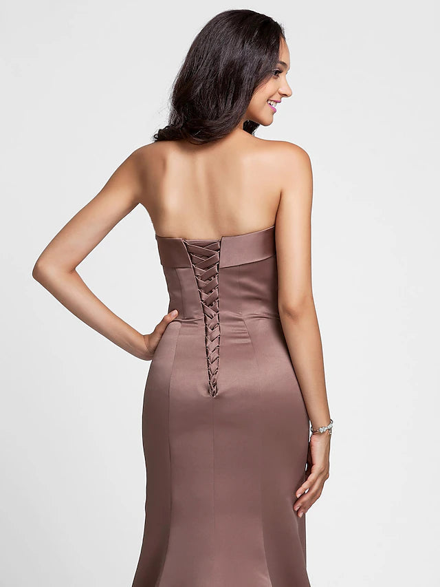 Luolandi Mermaid / Trumpet Bridesmaid Dress Strapless Sleeveless Lace Up Floor Length Satin with Side
