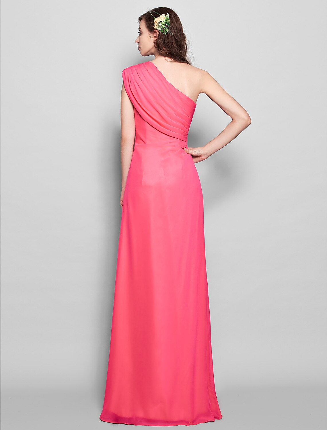 Luolandi Sheath / Column Bridesmaid Dress One Shoulder Sleeveless Elegant Floor Length Chiffon