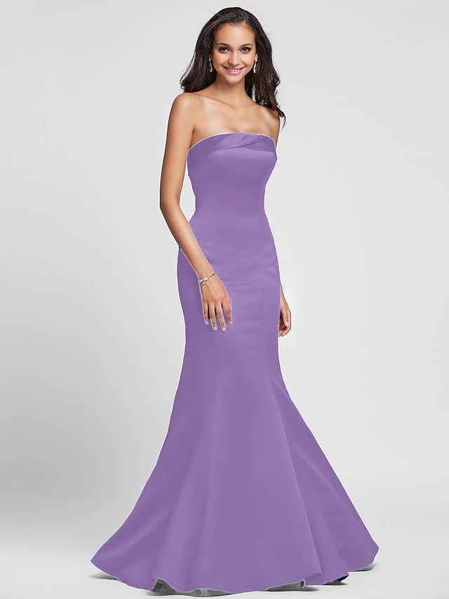 Luolandi Mermaid / Trumpet Bridesmaid Dress Strapless Sleeveless Lace Up Floor Length Satin with Side
