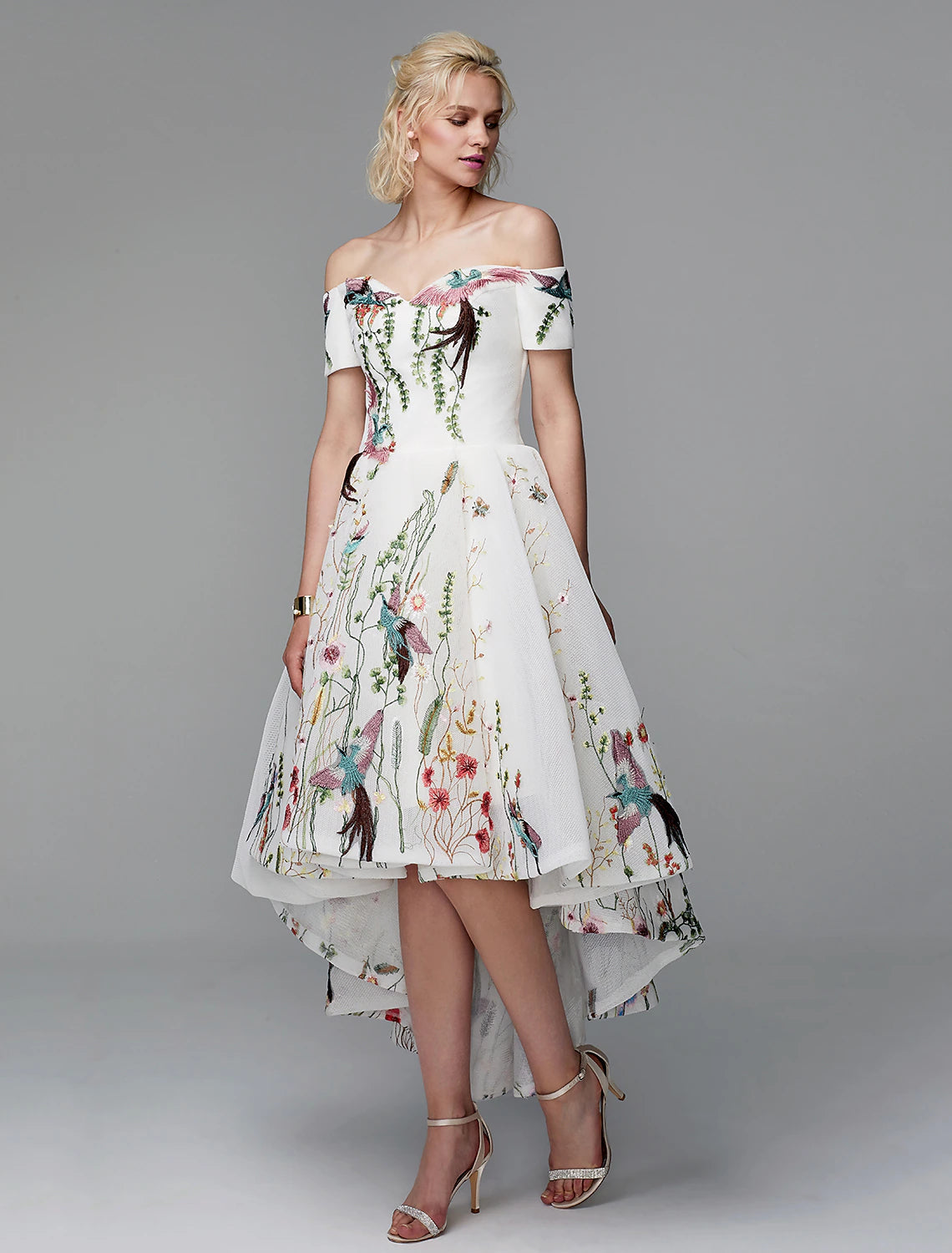 Luolandi Ball Gown Cute Dress Wedding Guest Cocktail Party Asymmetrical Short Sleeve Off Shoulder Polyester