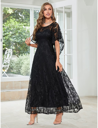 A-Line Wedding Guest Dresses Elegant Dress Party Wear Ankle Length Half Sleeve Lace with Ruffles Appliques