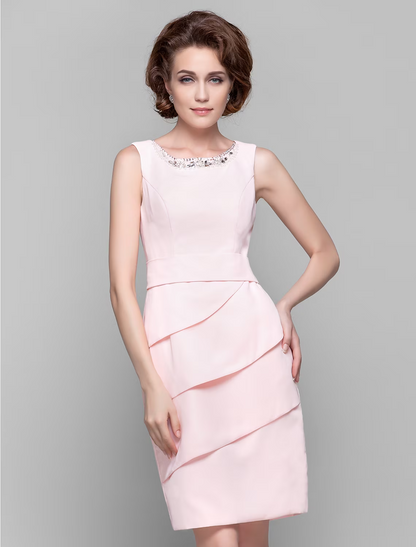 Mother of the Bride Dress Knee Length Chiffon Sleeveless with Crystals Beading Ruffles