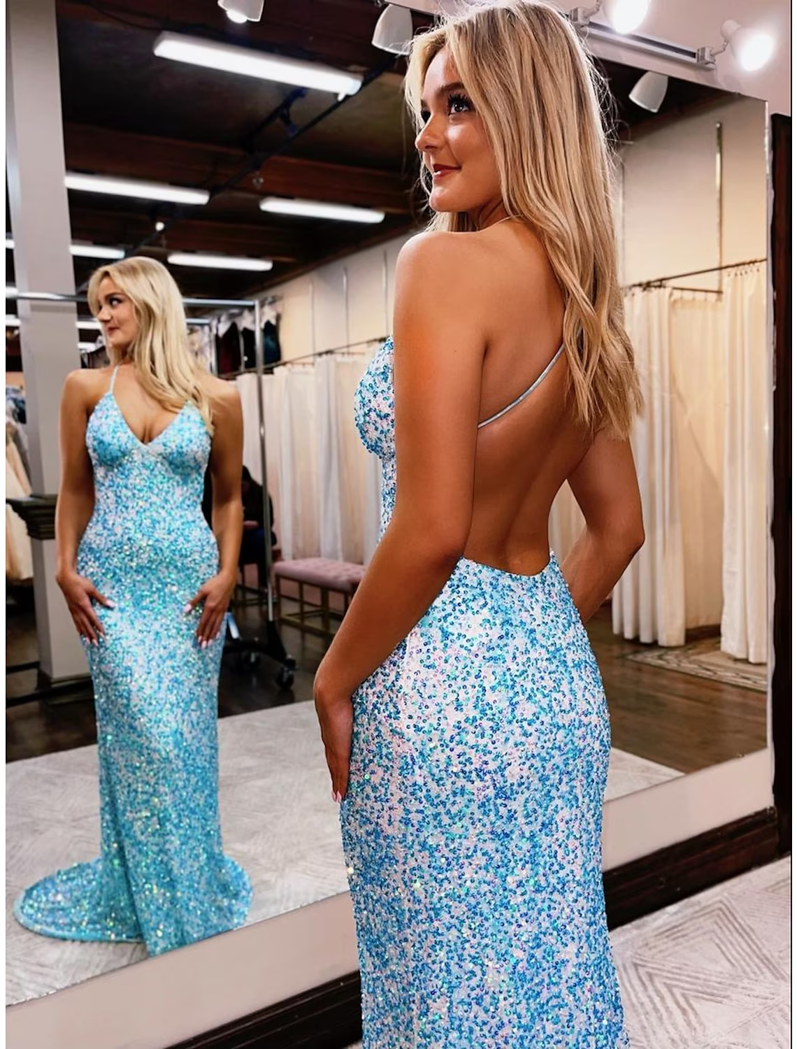 Prom Dresses Sexy Dress Formal Court Train Sleeveless V Neck Sequined Backless with Sequin