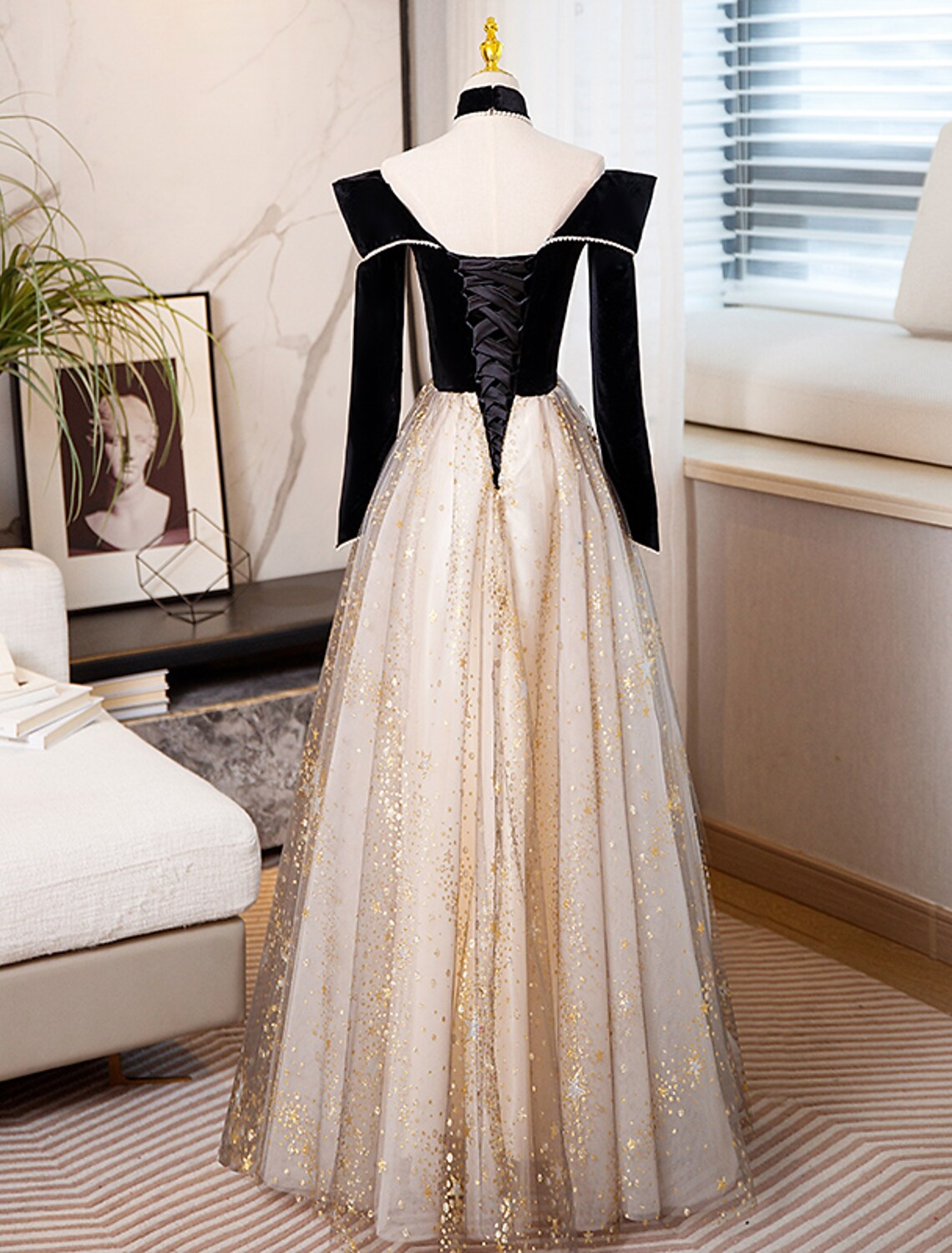 A-Line Prom Dresses Sparkle Shine Dress Engagement Floor Length Long Sleeve Sweetheart Tulle with Sequin