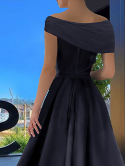 Prom Dresses Little Black Dress Dress Formal Floor Length Short Sleeve Off Shoulder Satin with Ruched Slit
