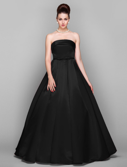 Elegant Dress Floor Length Sleeveless Strapless Satin with Bow(s)