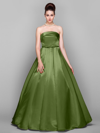Elegant Dress Floor Length Sleeveless Strapless Satin with Bow(s)