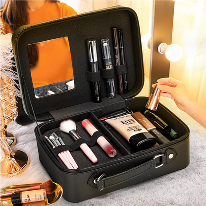 Double Layer Travel Makeup Bag Portable Cosmetic Bag with Divider Organizer Case for Storage Cosmetics Make up Brush Large Capacity Toiletry Bag for Women and Girls