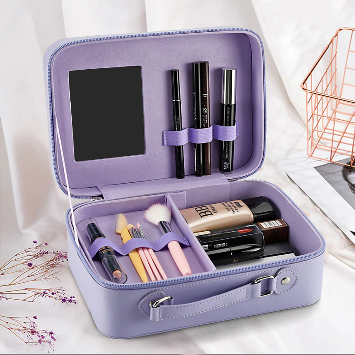 Double Layer Travel Makeup Bag Portable Cosmetic Bag with Divider Organizer Case for Storage Cosmetics Make up Brush Large Capacity Toiletry Bag for Women and Girls