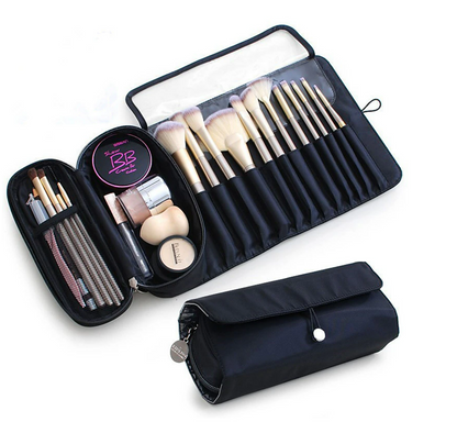 Portable Makeup Brush Organizer Makeup Brush Bag for Travel Can Hold 20 Brushes Cosmetic Bag Makeup Brush Roll Up Case Pouch Holder for Woman(Only Bag)