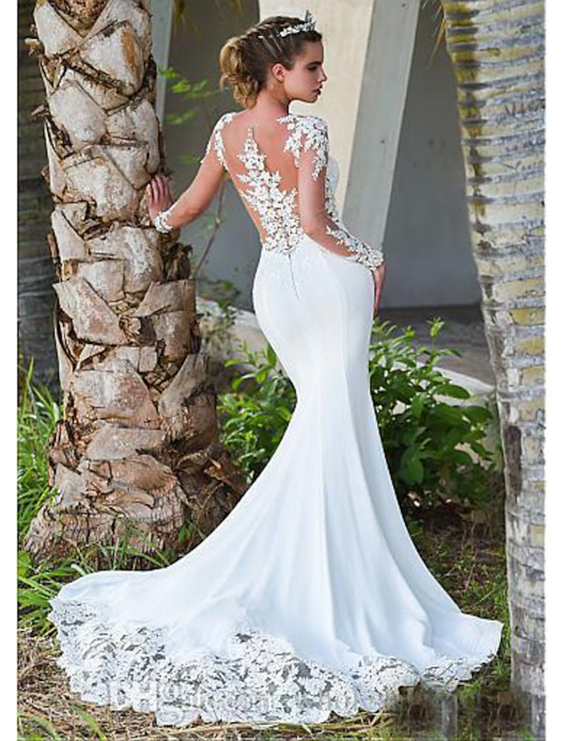 Engagement Open Back Formal Wedding Dresses Long Sleeve Lace With Appliques