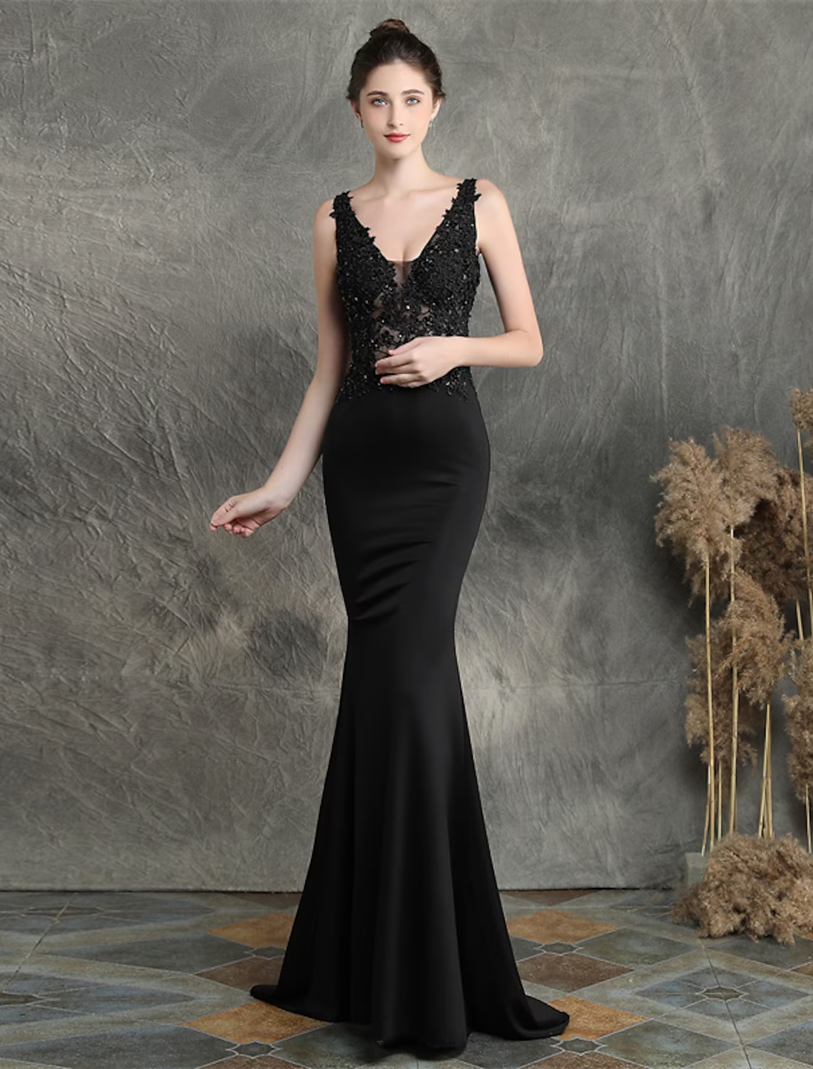 Evening Gown Elegant Dress Formal Sleeveless V Neck Cotton Blend with Beading Applique