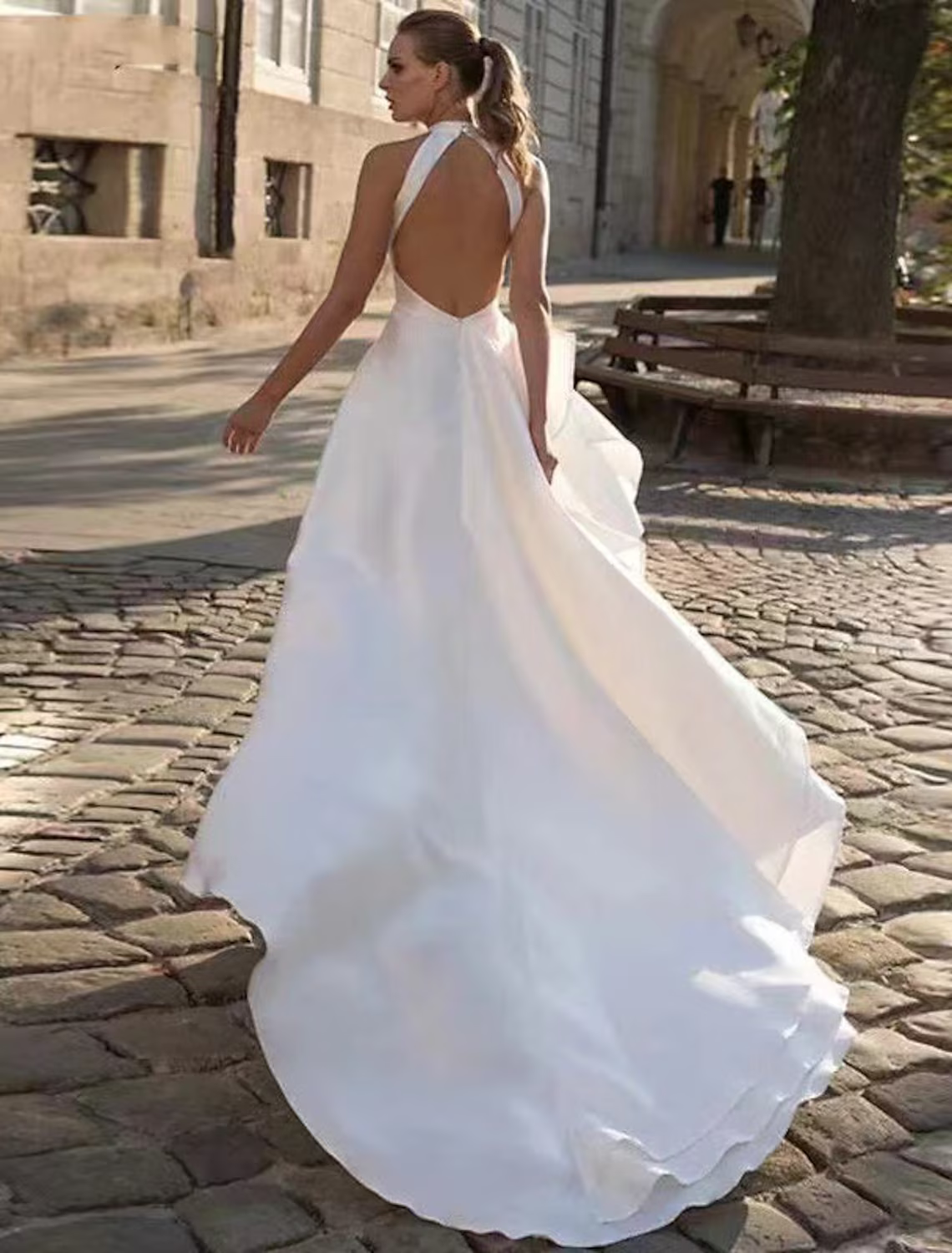 Open Back Casual Wedding Dresses A-Line Sleeveless Satin With