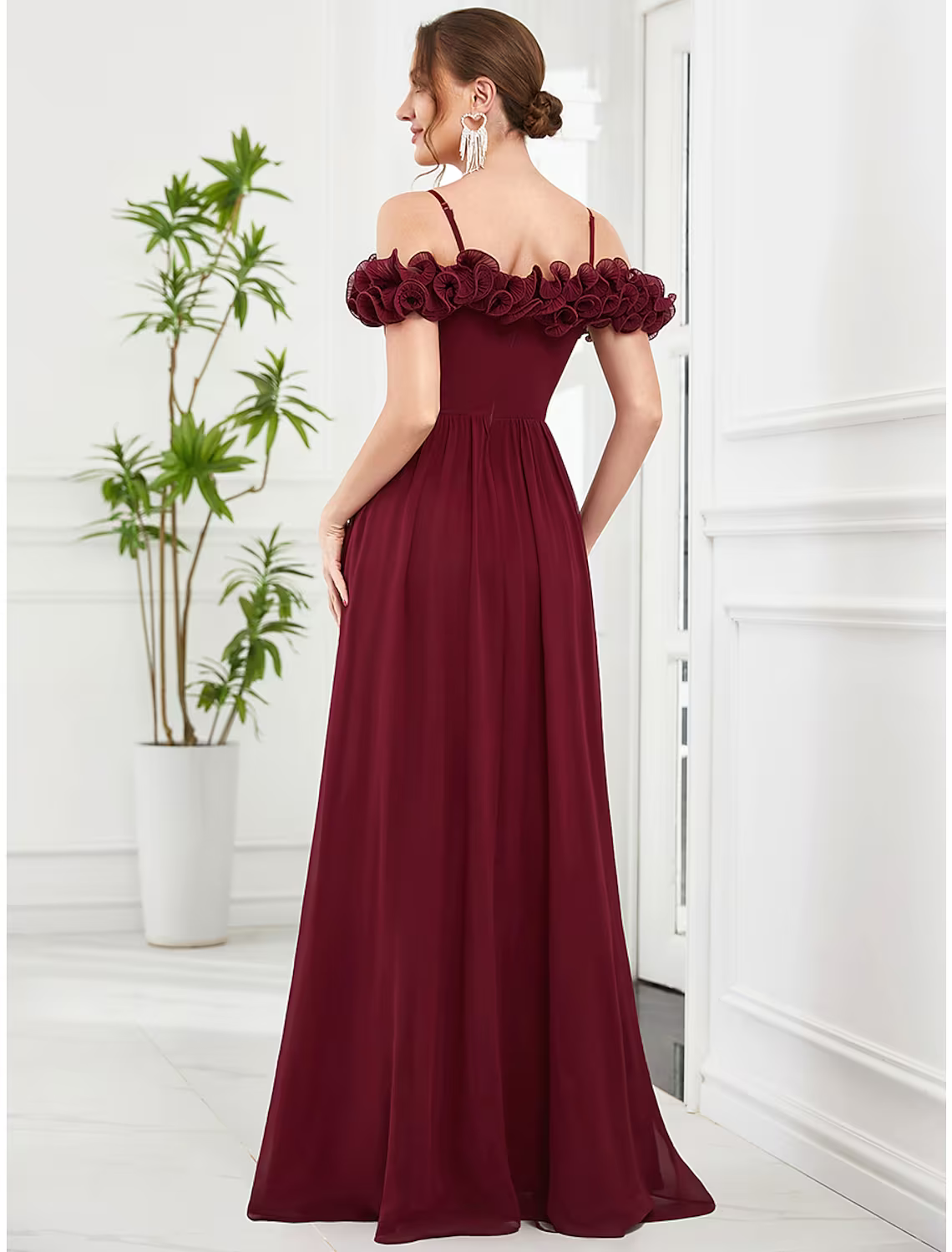 A-Line Prom Dresses Vintage Dress Wedding Guest Floor Length Sleeveless Off Shoulder Chiffon with Flower