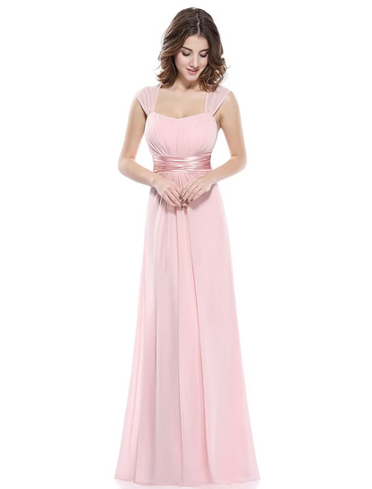 A-Line Evening Gown Beautiful Back Dress Wedding Guest Floor Length Sleeveless Scoop Neck Chiffon with Ruched