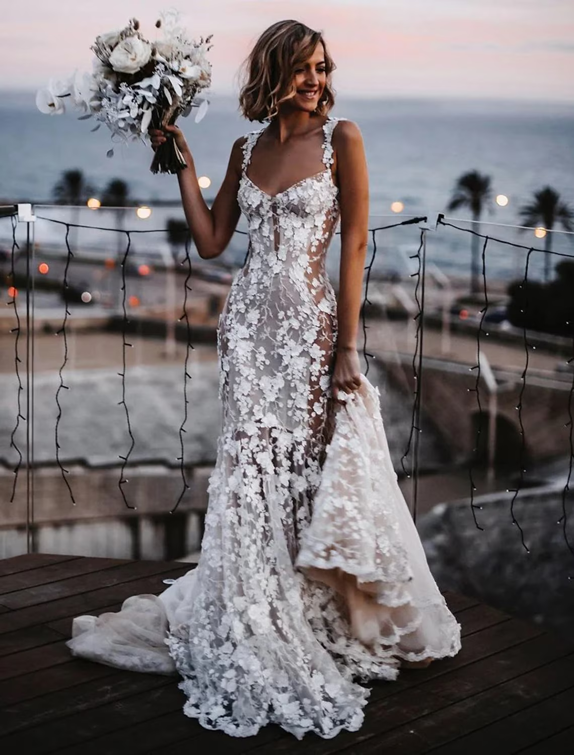 Beach Sexy Boho Wedding Dresses Court Train Sleeveless V Neck Lace With Appliques