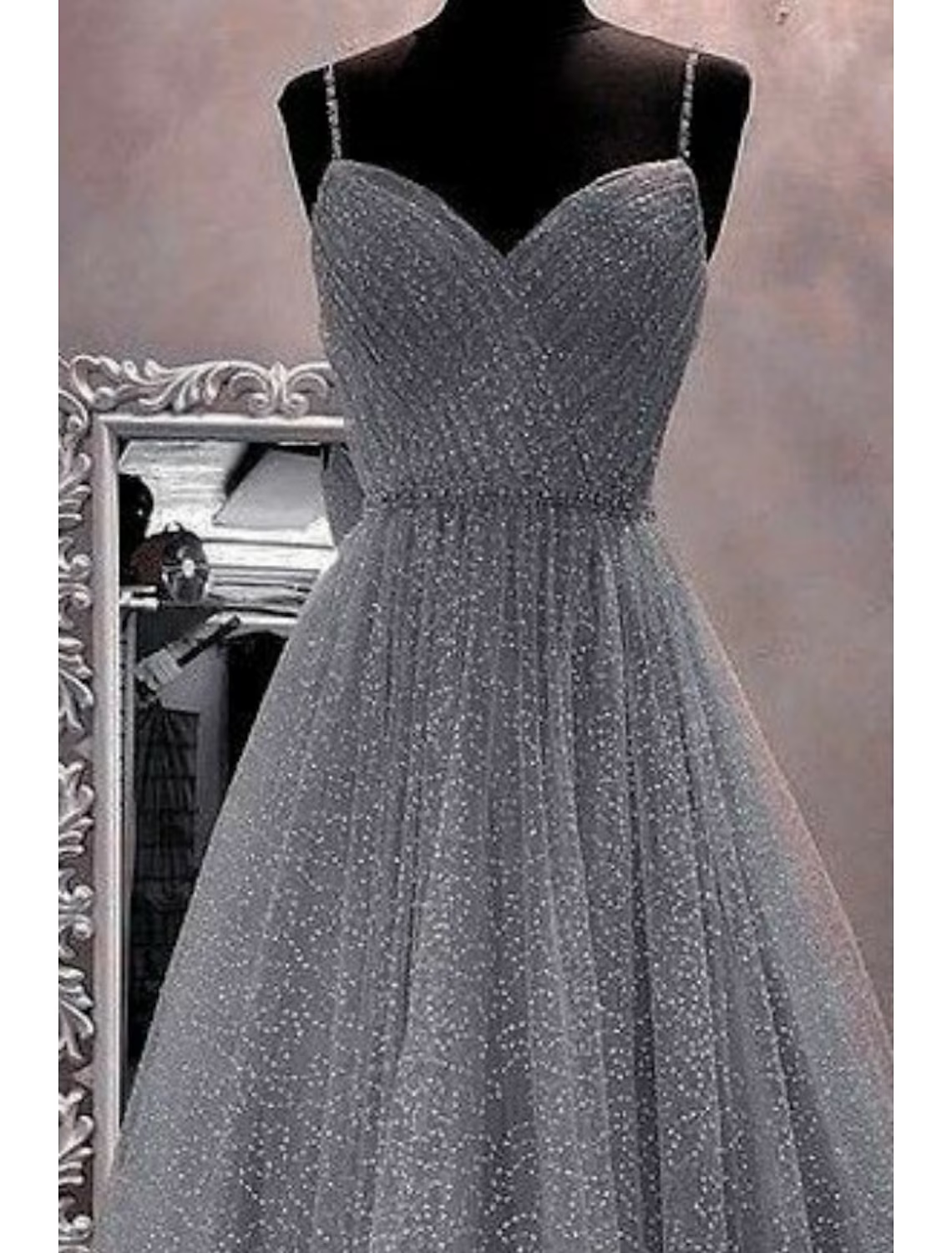 A-Line Prom Dresses Sparkle Shine Dress Party Wear Floor Length Sleeveless Strap Tulle with Glitter Crystals