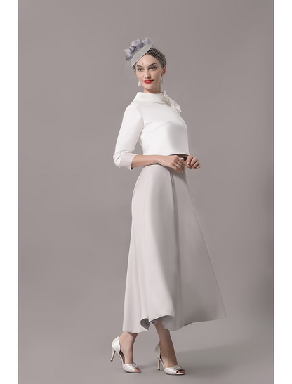 Two Piece Mother of the Bride Dress Church Elegant  Ankle Length Stretch Satin Sleeve with Bow(s)