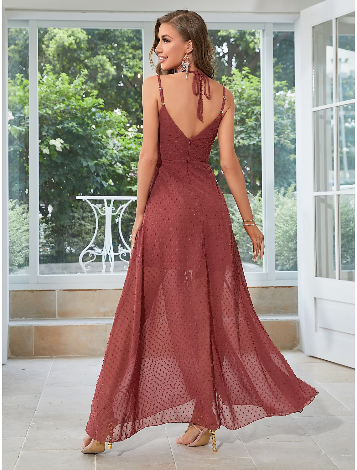 A-Line Wedding Guest Dresses Elegant Dress Party Wear Floor Length Sleeveless Strap Chiffon with Strappy