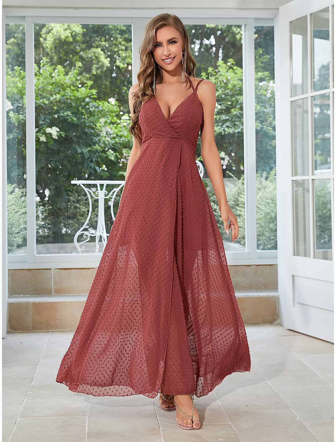 A-Line Wedding Guest Dresses Elegant Dress Party Wear Floor Length Sleeveless Strap Chiffon with Strappy