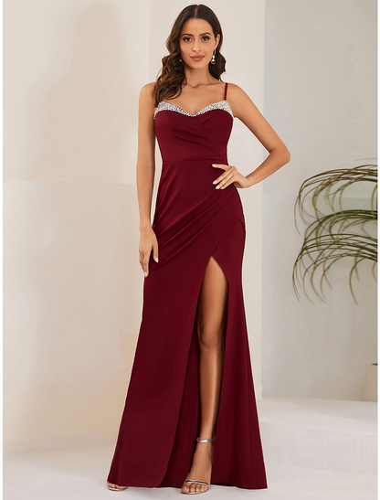 Wedding Guest Dresses Sexy Dress Formal Floor Length Sleeveless Strap Stretch Fabric with Slit