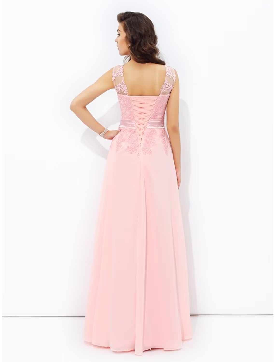 A-Line Prom Dresses Sparkle & Shine Dress Formal Floor Length Sleeveless Jewel Neck Chiffon with Appliques