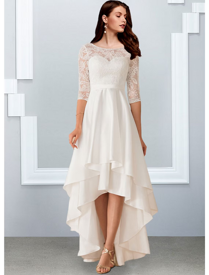 Bachelorette Party Little White Dresses Wedding Dresses Asymmetrical A-Line Half Sleeve Chiffon With Cascading Ruffles