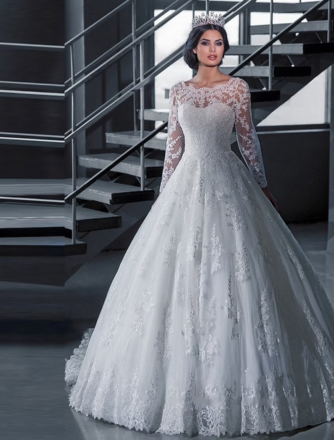 Engagement Formal Wedding Dresses Court Train A-Line Long Sleeve Off Shoulder Lace With Appliques