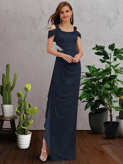 A-Line Bridesmaid Dress Spaghetti Strap / Scoop Neck Sleeveless Elegant Floor Length Chiffon with Crystals / Split Front - luolandi