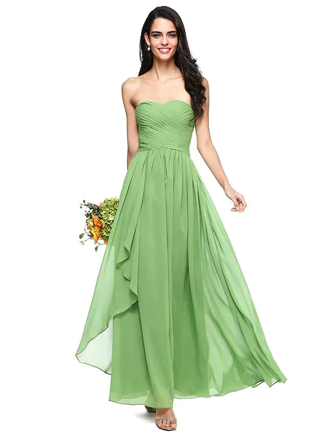 A-Line Bridesmaid Dress Sweetheart Neckline Sleeveless Open Back Floor Length Chiffon with Criss Cross / Ruched - luolandi