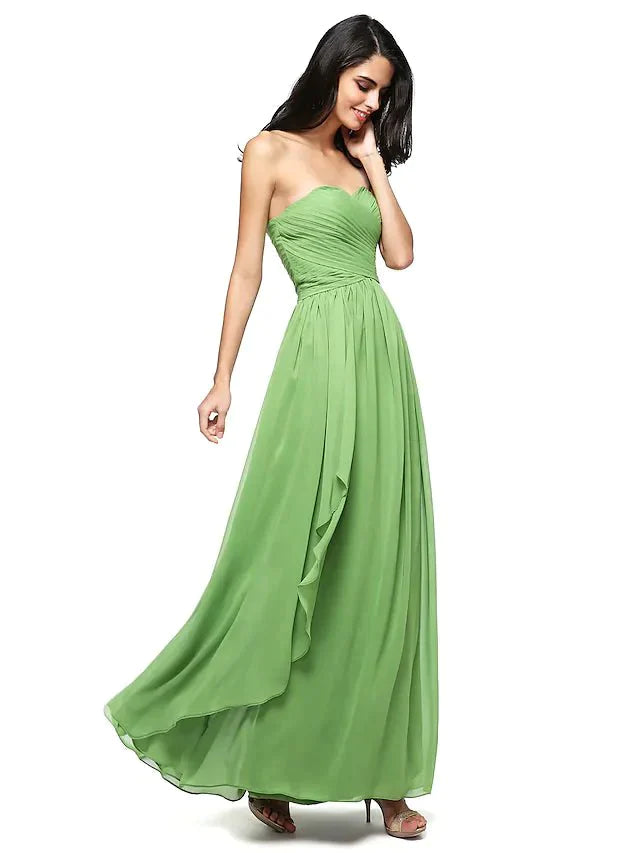 A-Line Bridesmaid Dress Sweetheart Neckline Sleeveless Open Back Floor Length Chiffon with Criss Cross / Ruched - luolandi