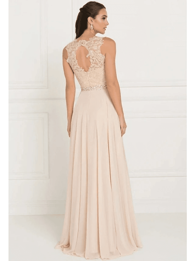 A-Line Jewel Neck Sweep / Brush Train Tulle Bridesmaid Dress - luolandi