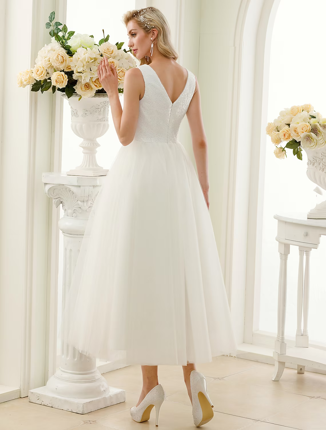 Little White Dresses Wedding Dresses Length A-Line Regular Straps Neck Tulle With Lace Sequin
