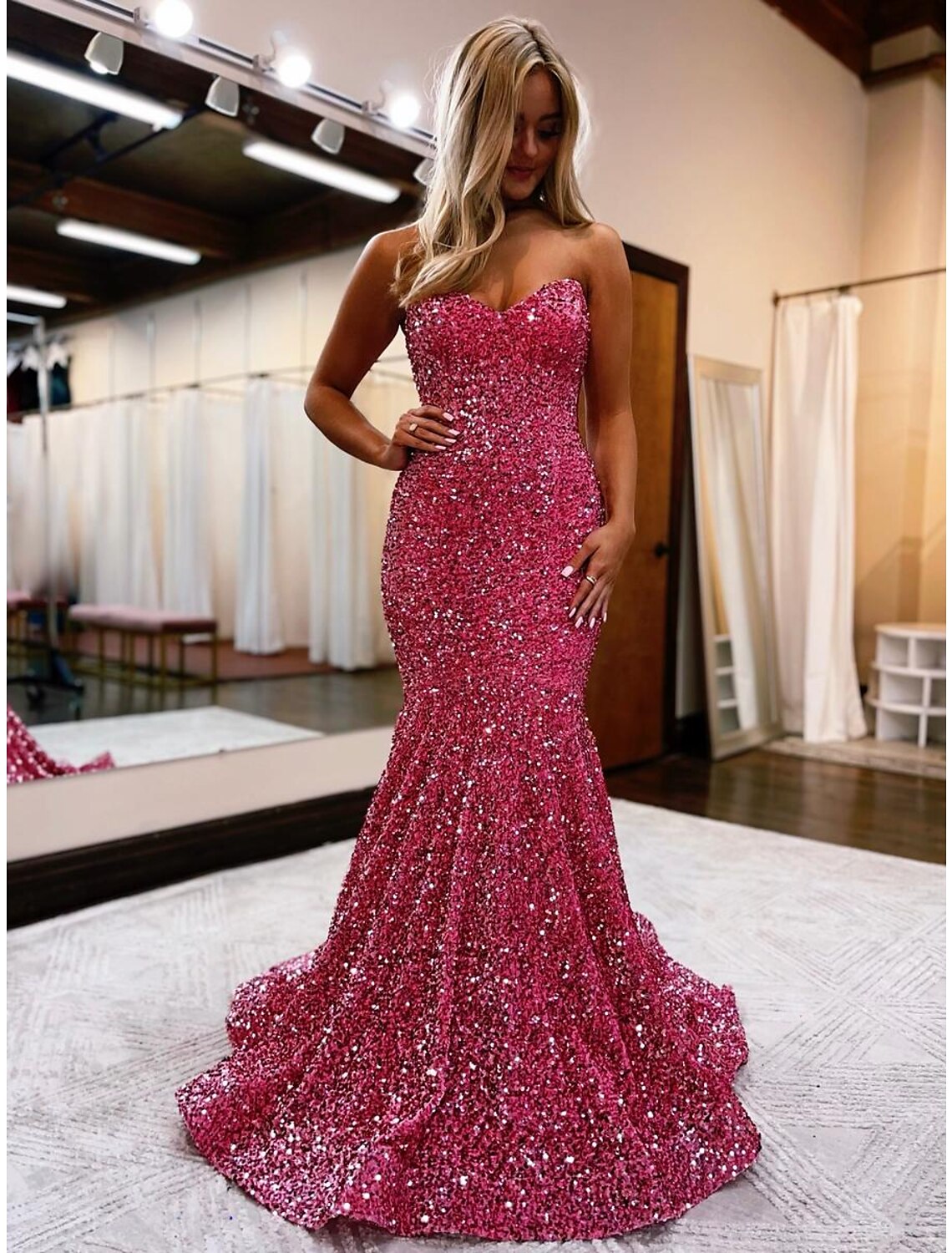 Mermaid / Trumpet Prom Dresses Sparkle & Shine Dress Formal Sweep / Brush Train Sleeveless Sweetheart Sequined Backless with Sequin